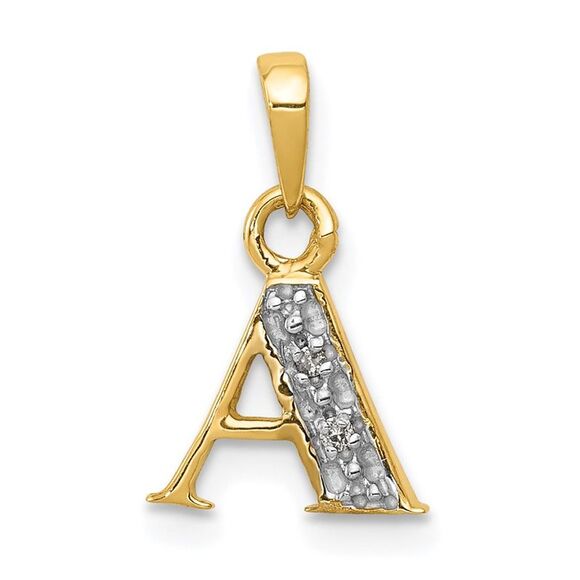 Kazi Luxury 14k Yellow Gold with Rhodium Diamond Letter A Initial Pendant